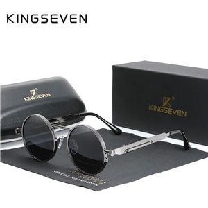 KINGSEVEN Gothic Steampunk Polarized Designer Vintage Round Metal Frame …